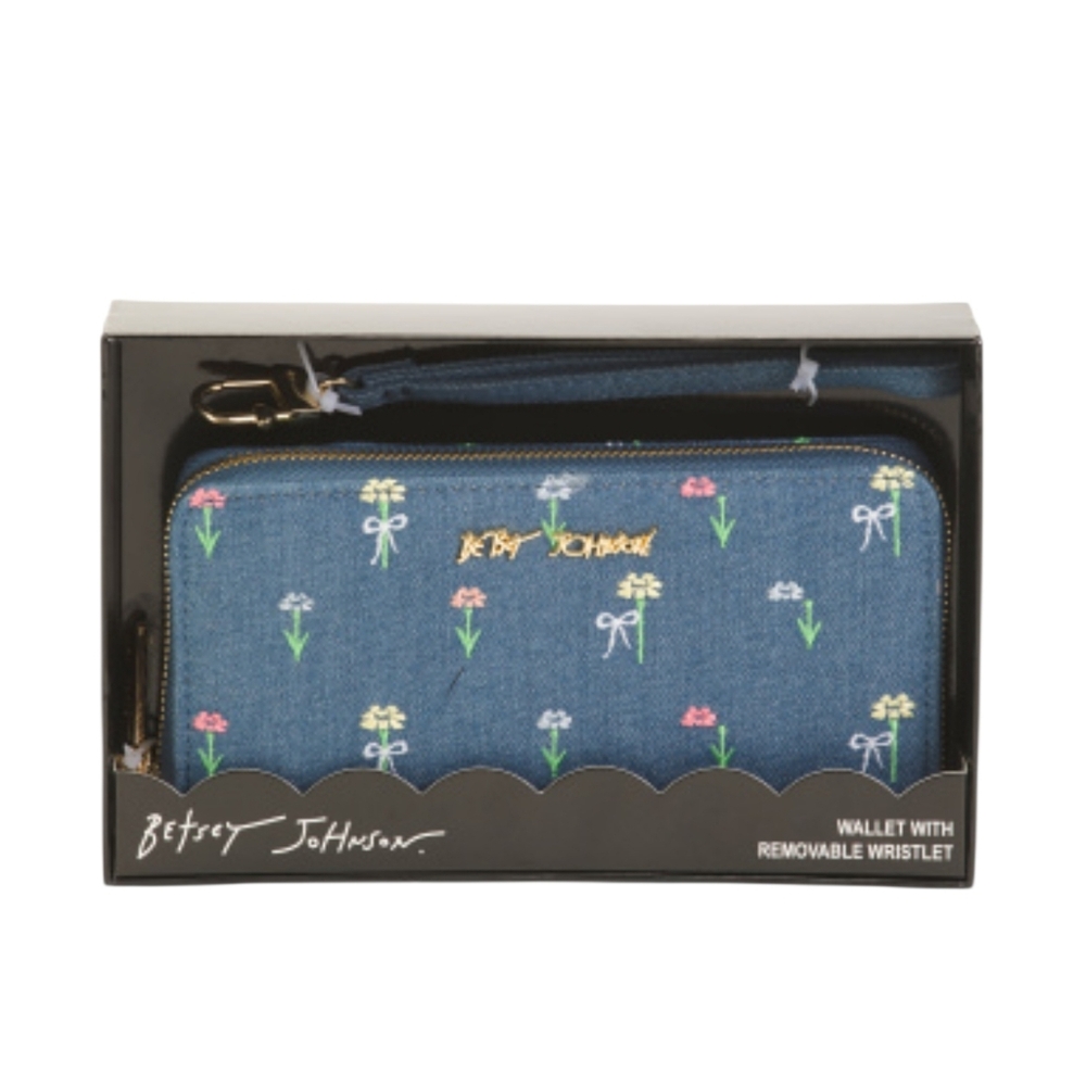 Betsey Johnson Boxed Floral Embroidered Denim Zip Around Wallet - Picture 5 of 5